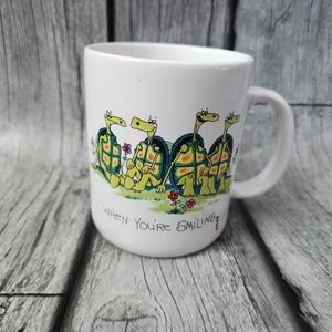 FUNNY Vintage MOODZ Coffee Mug "4 Turtles Tortoise w/ Flowers"-When Your Smiling